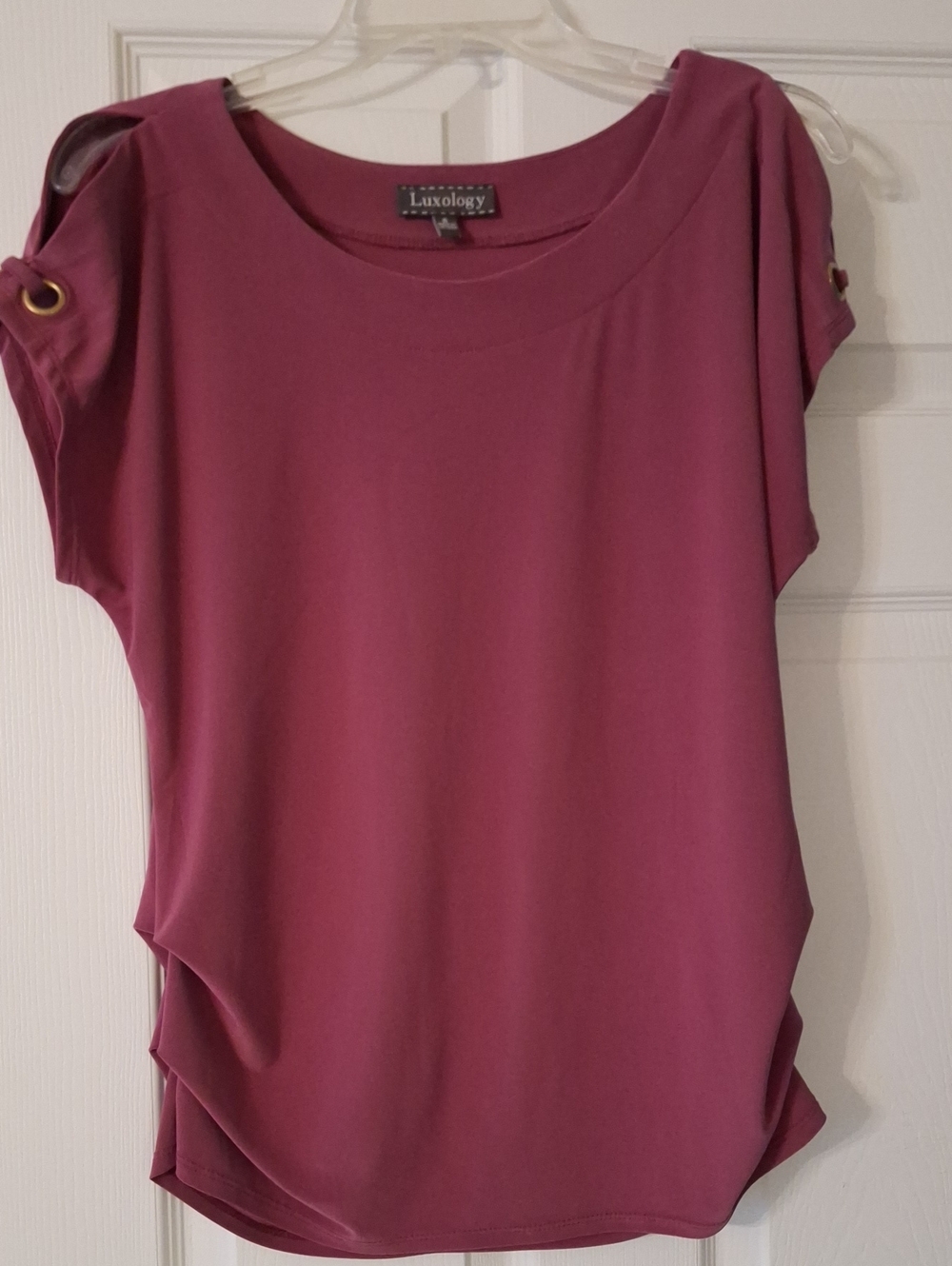 Women's Purple/mauve Short Sleeve Blouse With Shoulder Openings
